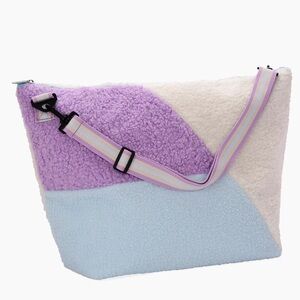 iScream Kids Color Block Sherpa Duffel Bag Tote Weekender | PURPLE LIGHT BLUE